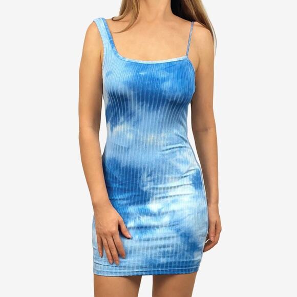 Superdown Bonnie Mini Dress Size S Blue Tie Dye Bodycon Party Vacation Summer - Picture 1 of 13